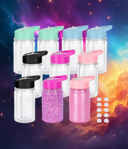 Custom snow globe tumbler with choice of personalized decals and glitter options for Kids or Adults