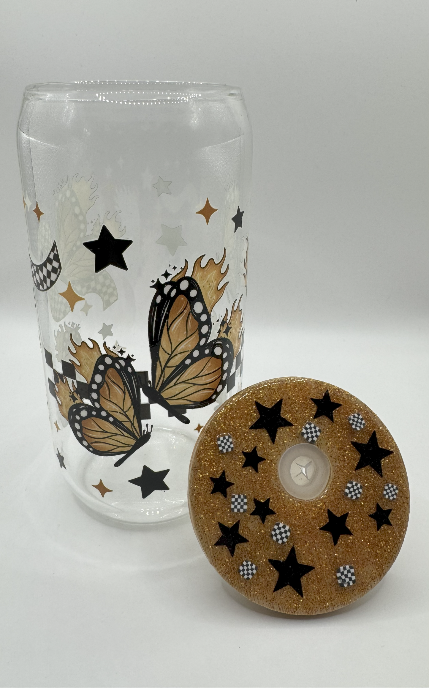 16 OZ Glass RACING BUTTERFLY (NON SNOW GLOBE)