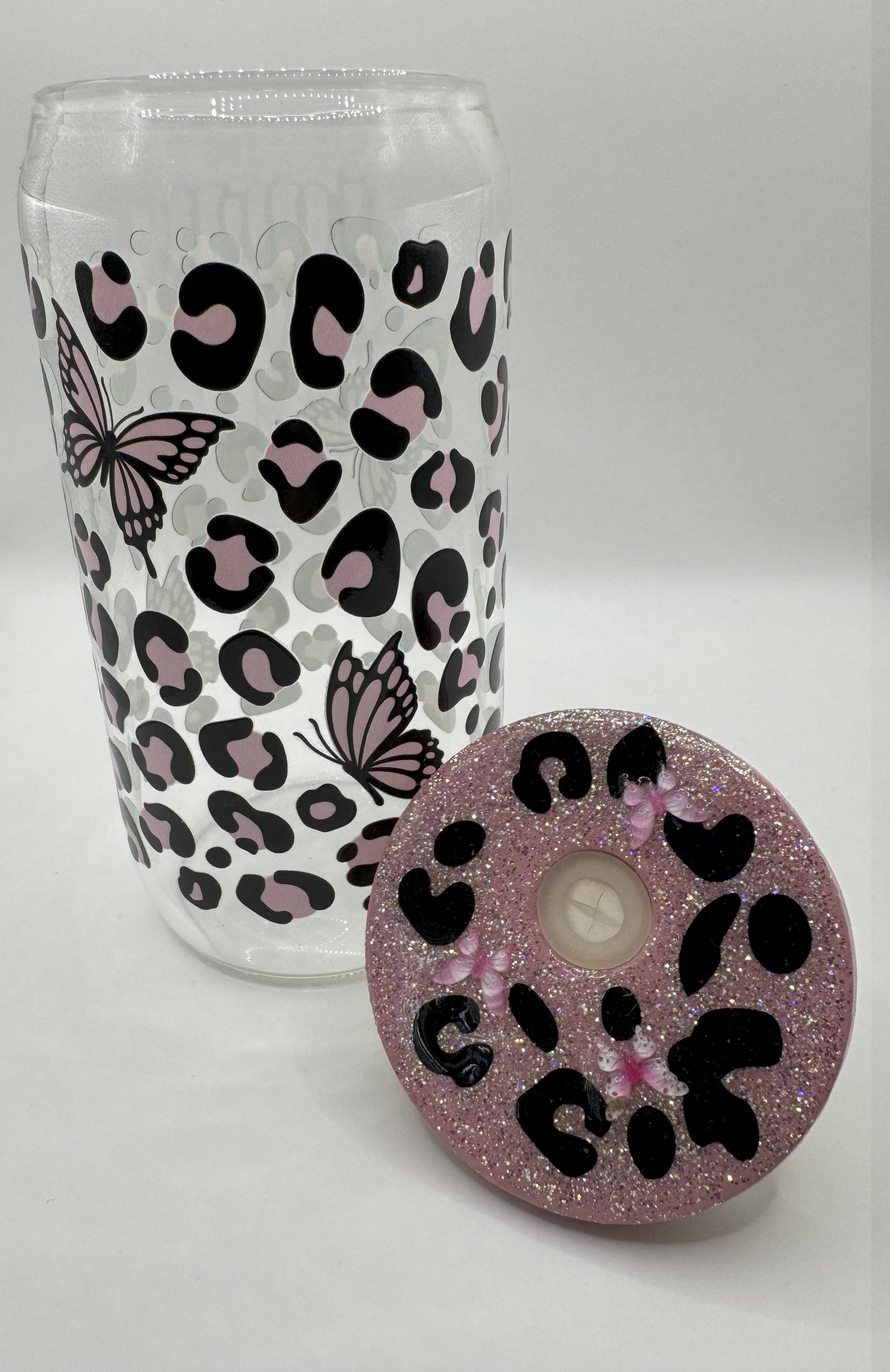 16 OZ GLASS PINK BUTTERFLY (NON SNOW GLOBE)