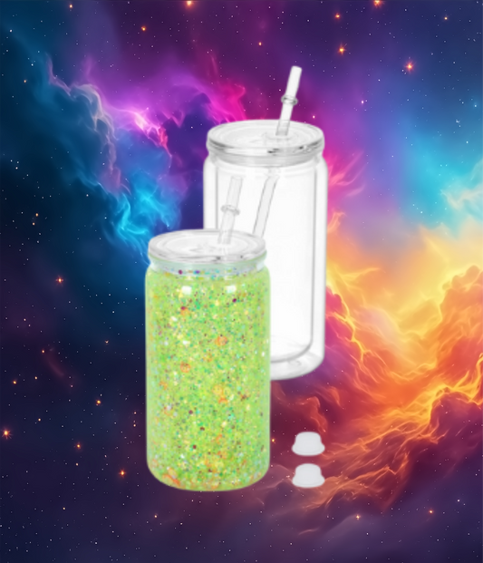 Custom snow globe tumbler with choice of personalized decals and glitter options