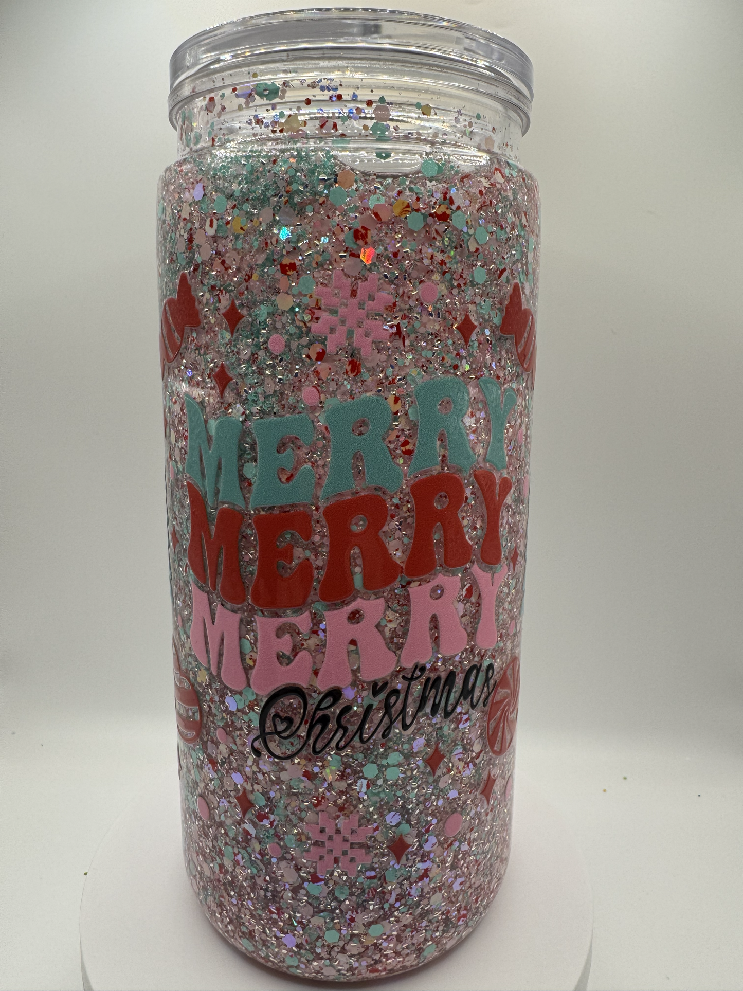 20 OZ ACRYLIC TEAL PINK RED MERRY MERRY MERRY CHRISTMAS