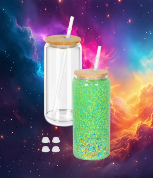 Custom Glass snow globe tumbler with choice of personalized decals and glitter options