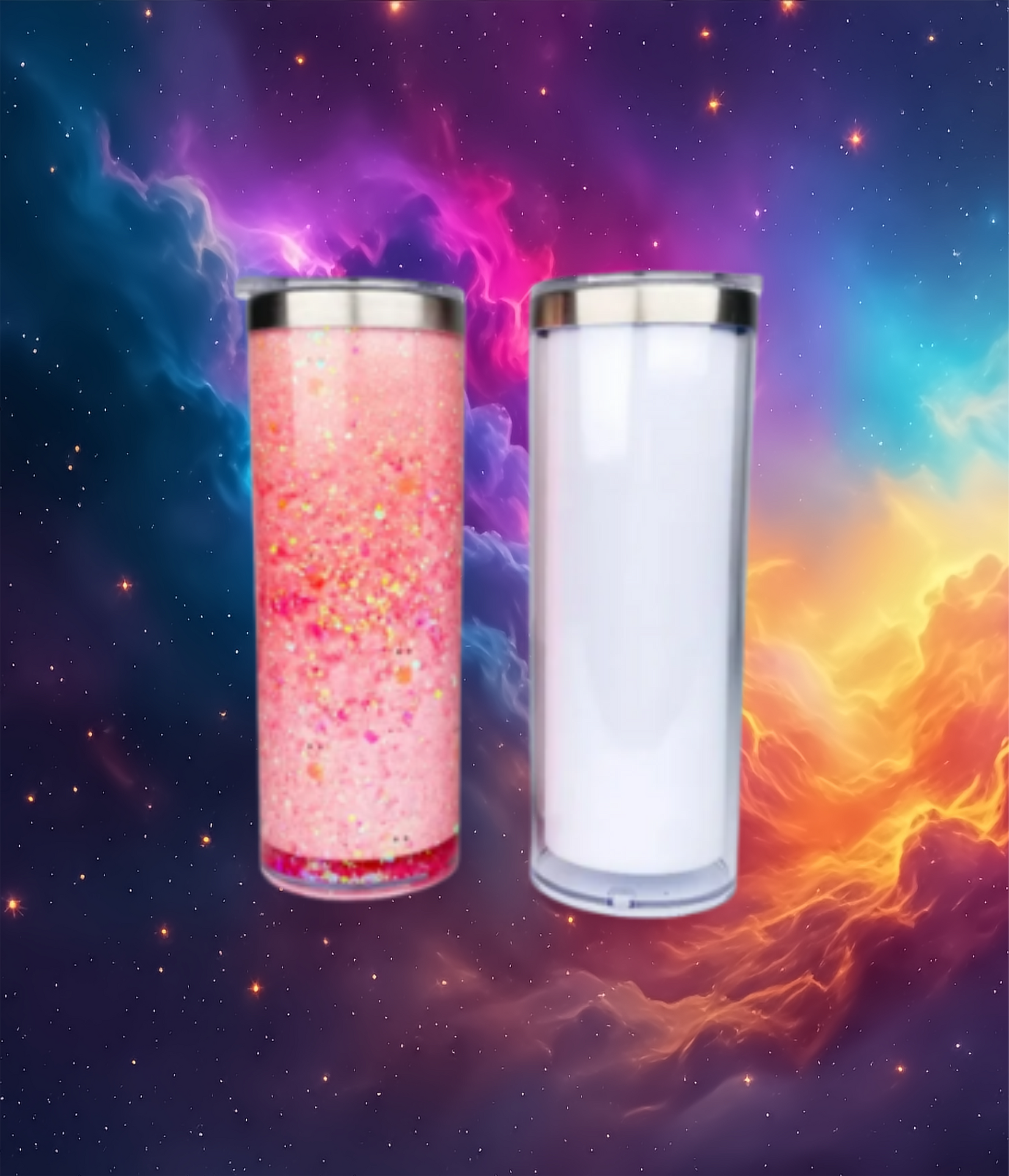 Custom Stainless Steel snow globe tumbler with choice of personalized decals and glitter options