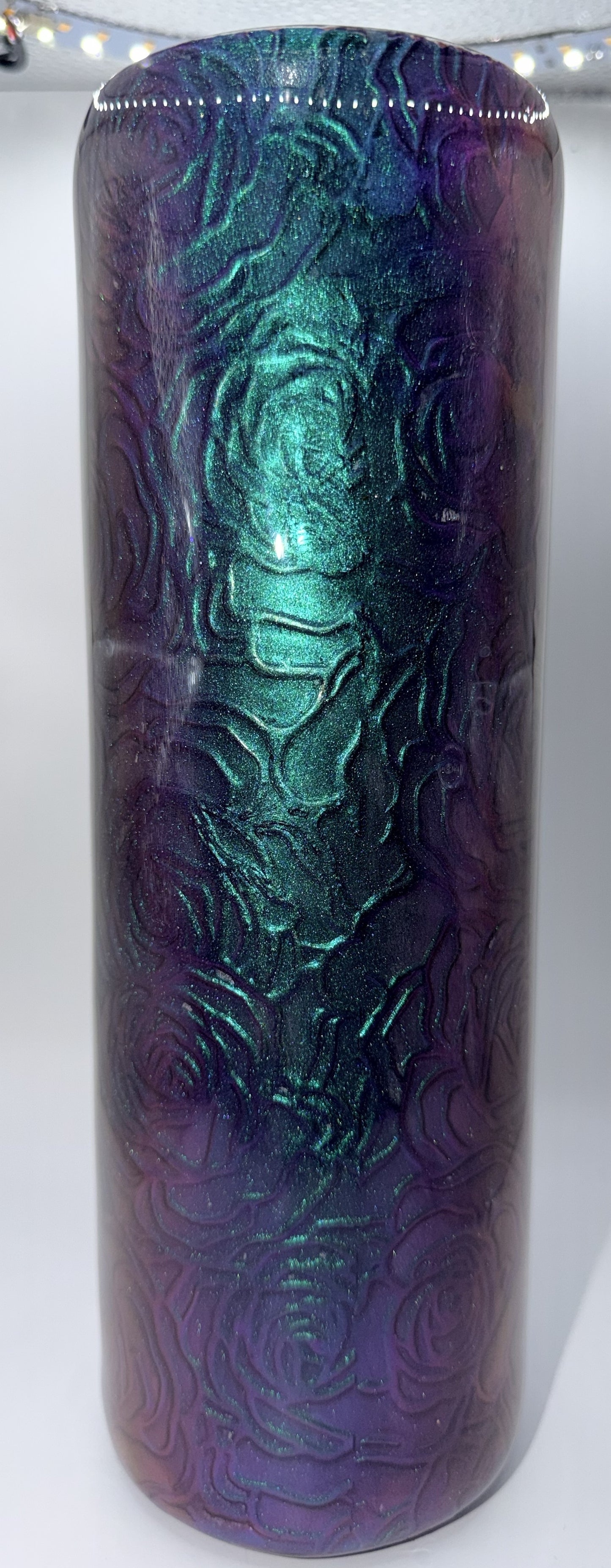 30 OZ Purple Teal Color Shift with Rose Decal Tumbler