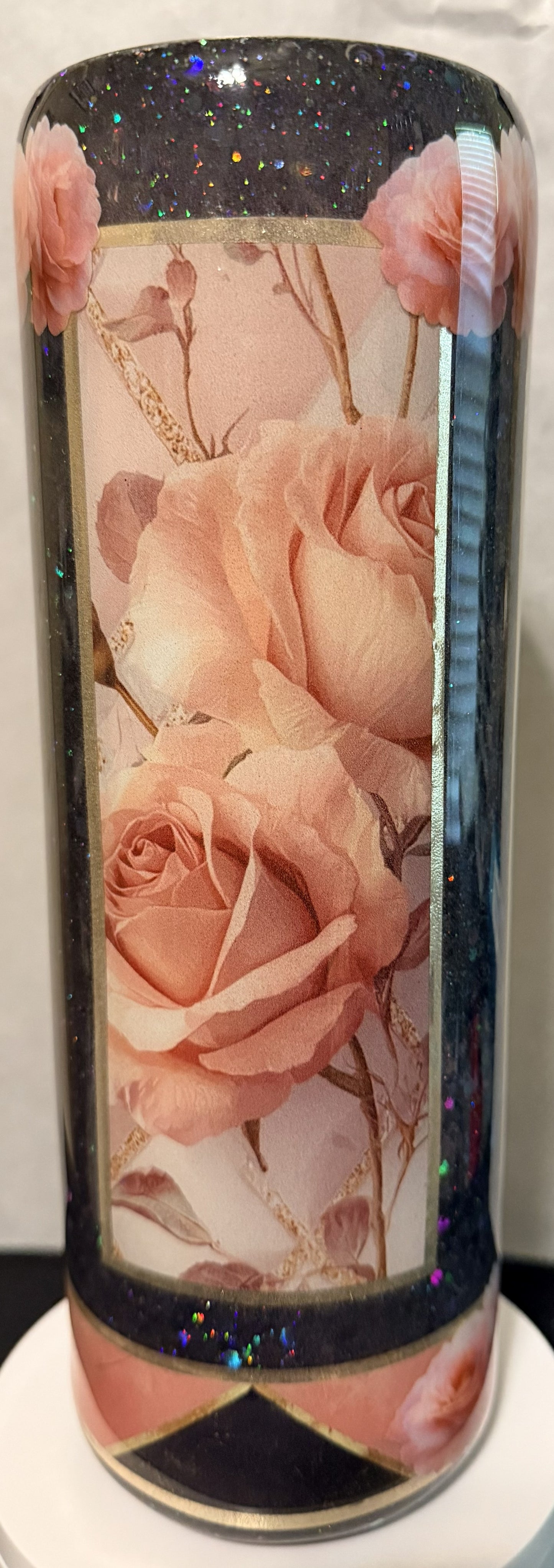 30 OZ FLOWERS WITH BLACK GLITTER EPOXY TUMBLER