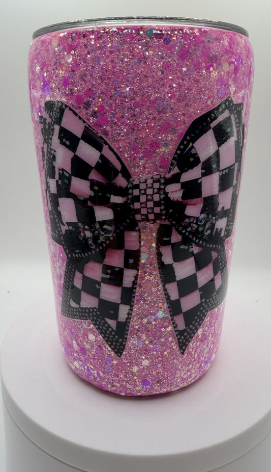 12 OZ BLACK BOW WITH PINK GLITTER TUMBLER