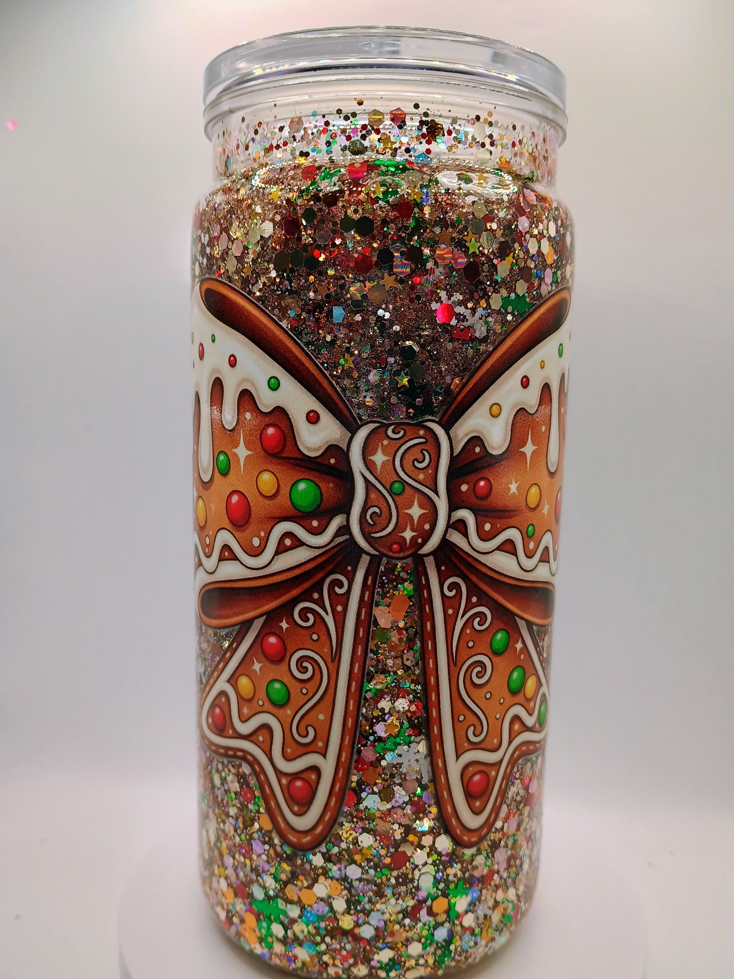 20 OZ ACRYLIC CHRISTMAS BOW MULTI COLOR GLITTER