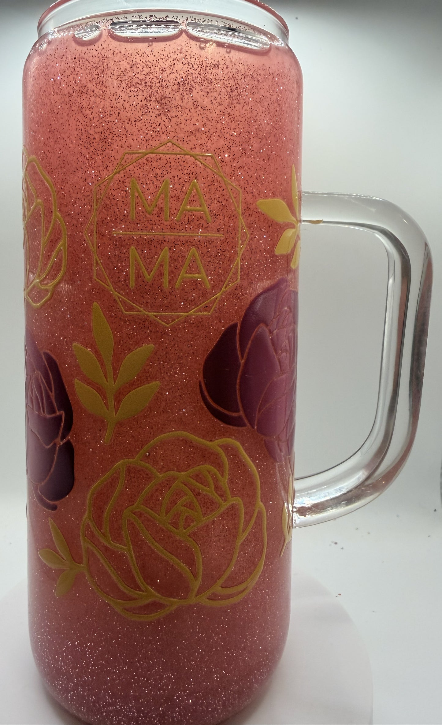 24 OZ GLASS MAMA FLOWER SNOW GLOBE TUMBLER