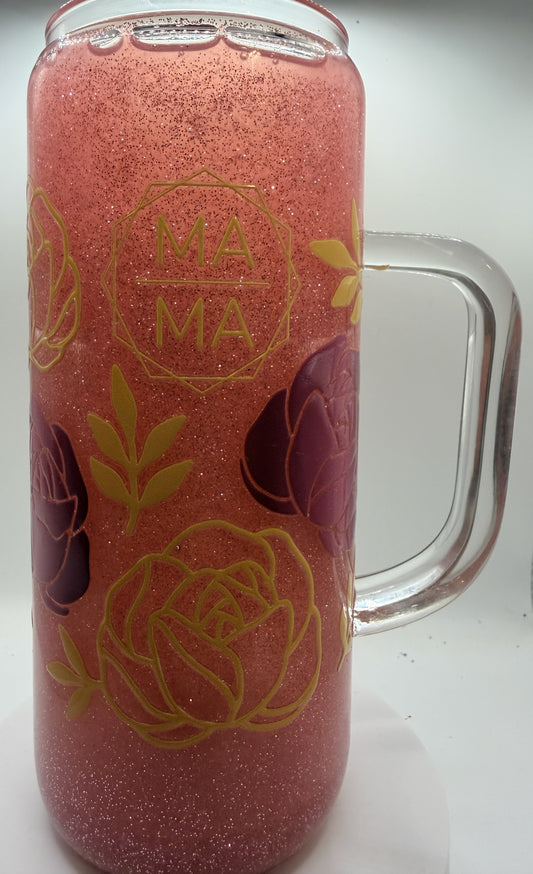 24 OZ GLASS MAMA FLOWER SNOW GLOBE TUMBLER