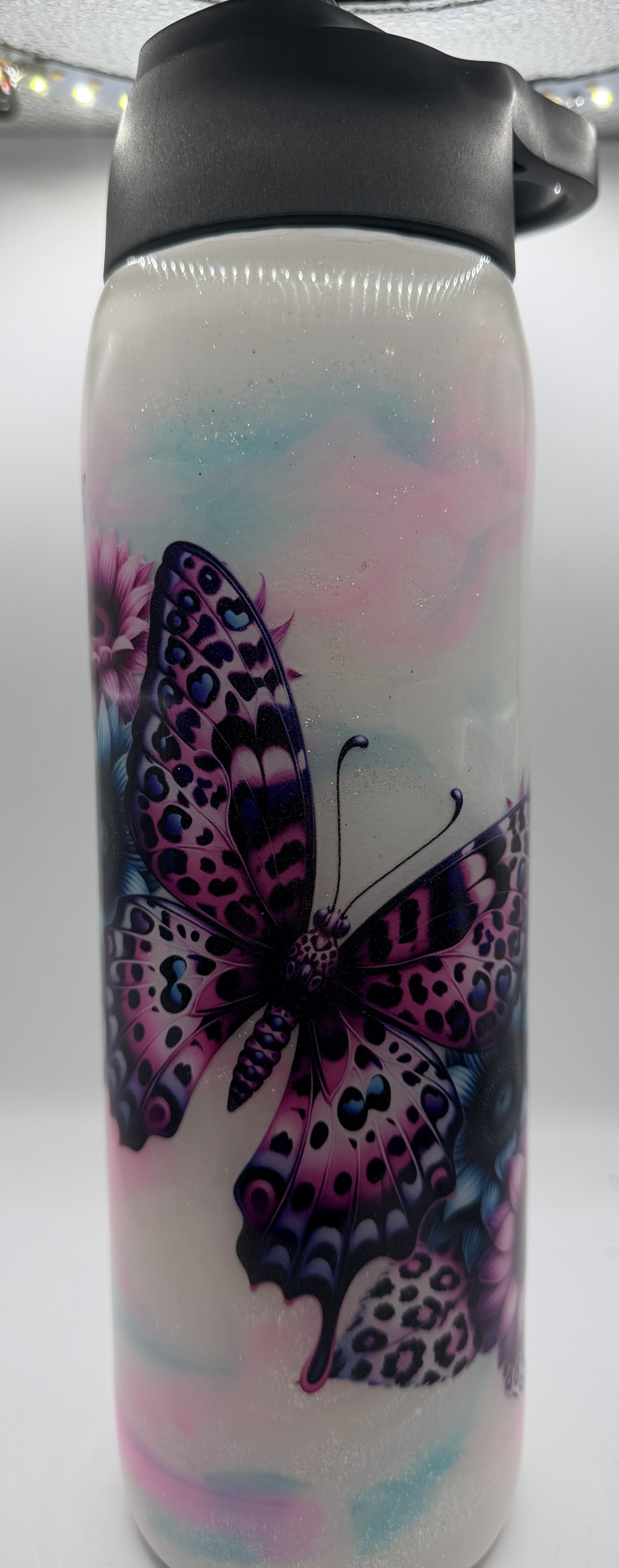 25 OZ DUO HYDRO BLUE PINK MARBLE WITH BUTTERFLY