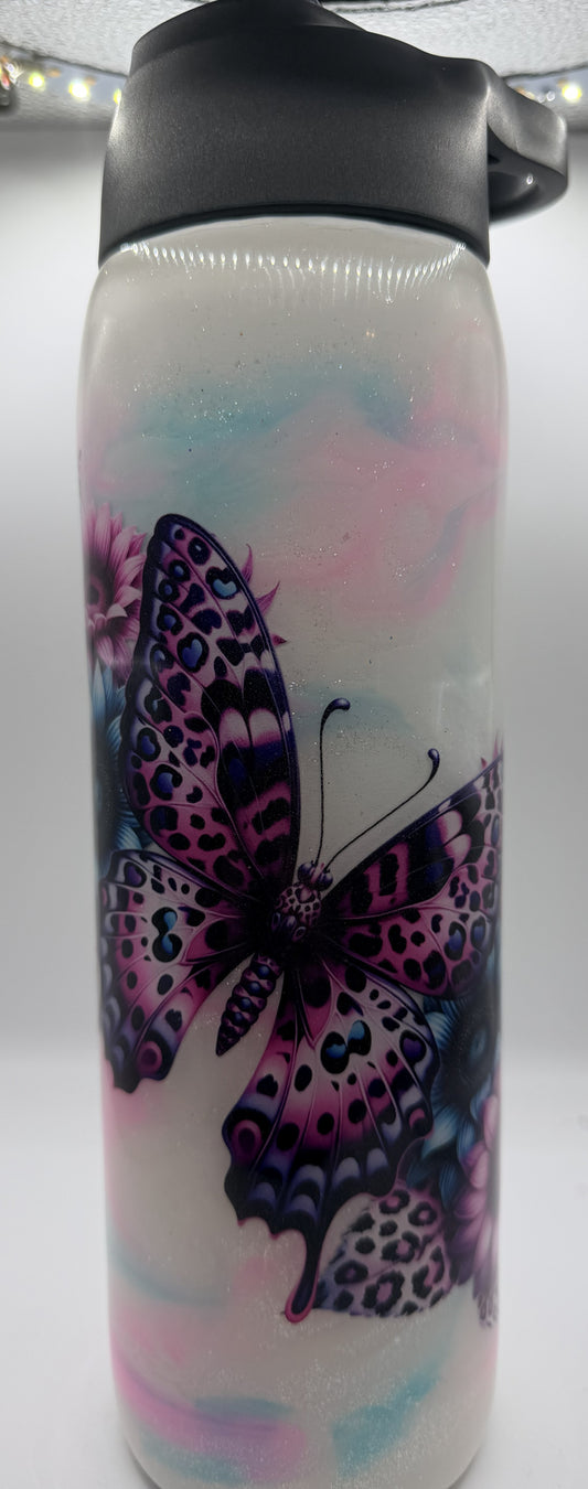 25 OZ DUO HYDRO BLUE PINK MARBLE WITH BUTTERFLY