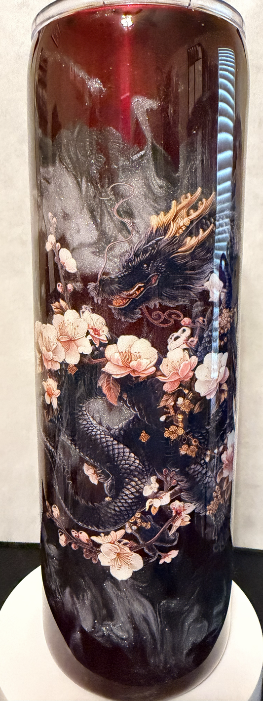 30 OZ DRAGON WITH CHERRY BLOSSOMS