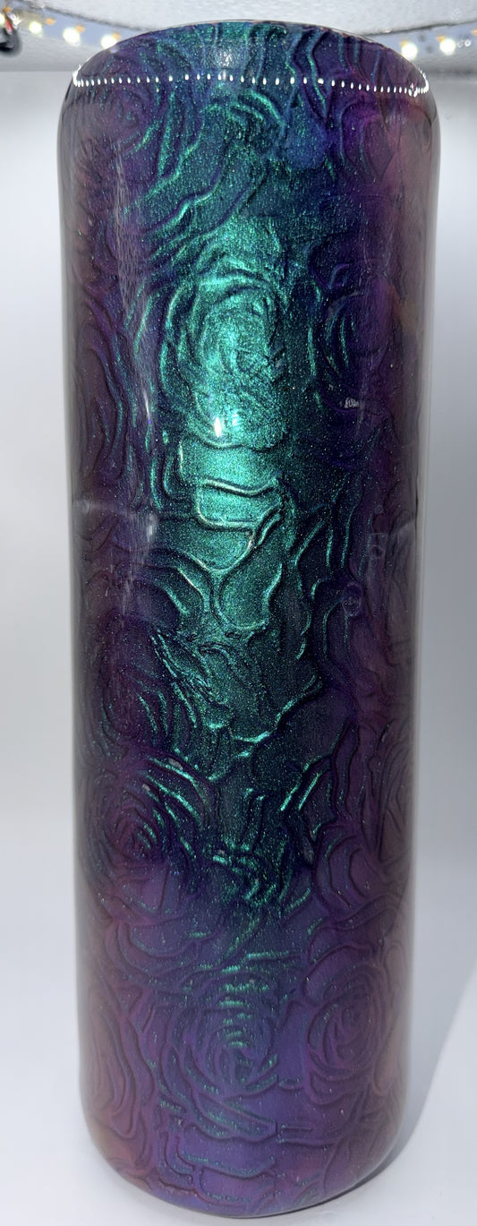 30 OZ Purple Teal Color Shift with Rose Decal Tumbler
