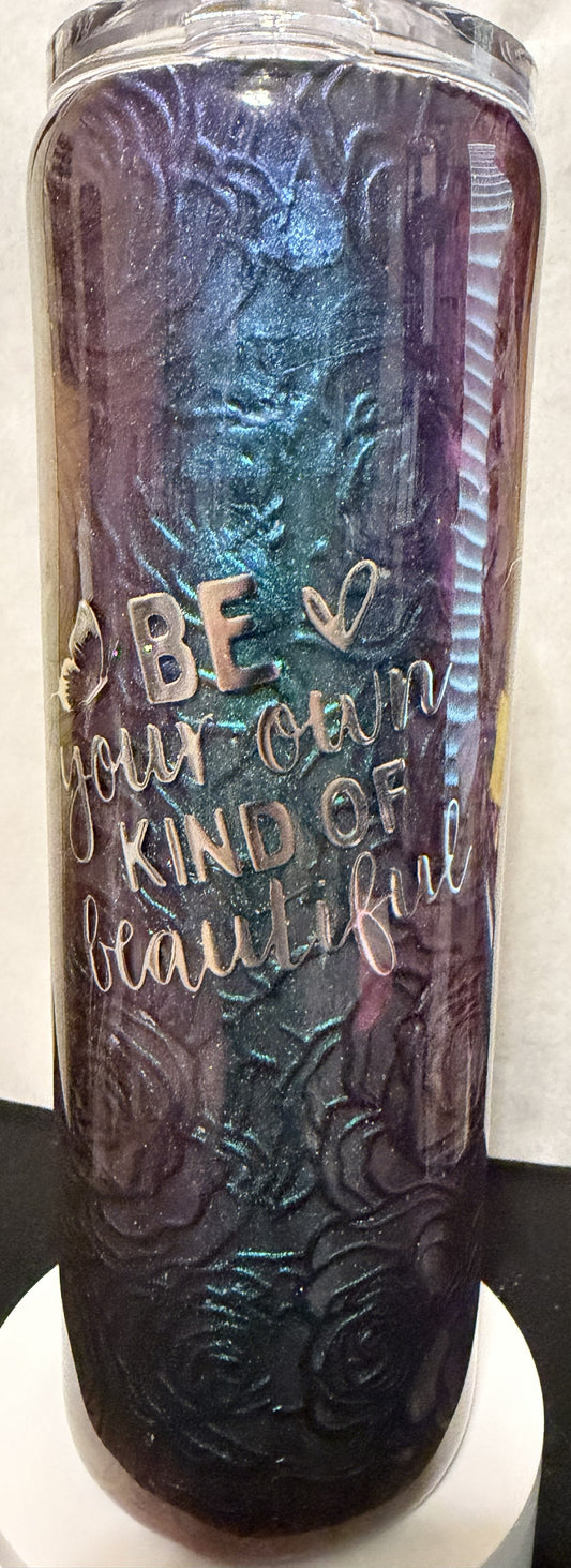 30 OZ Purple Teal Color Shift with Rose Decal Tumbler