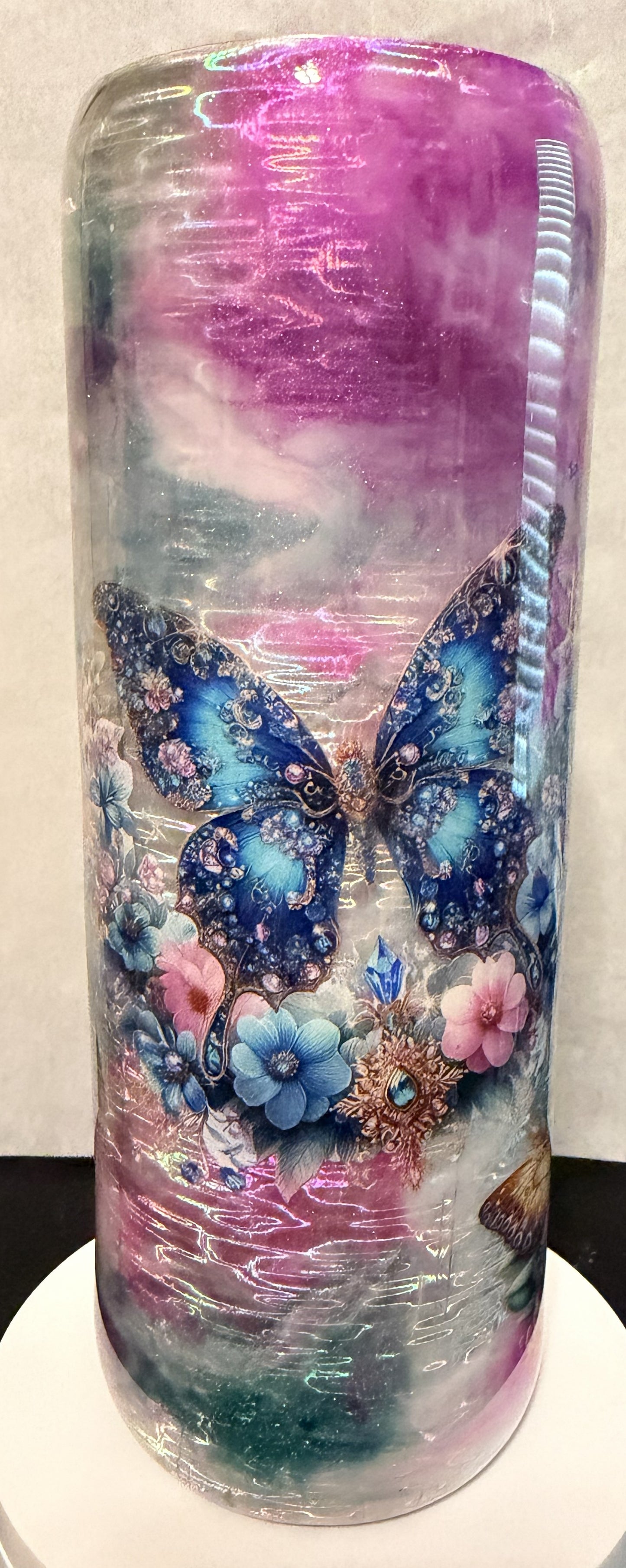 20 OZ BUTTERFLY SILVER,PINK,& TEAL