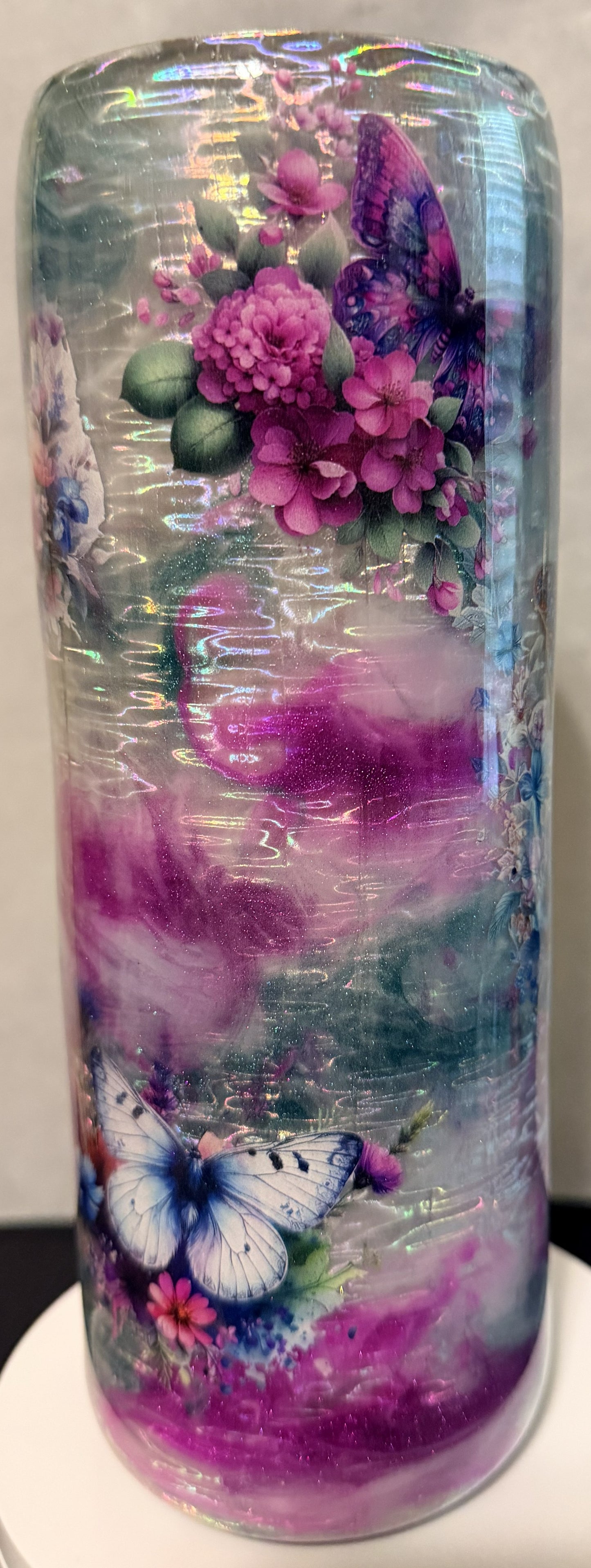 20 OZ BUTTERFLY SILVER,PINK,& TEAL