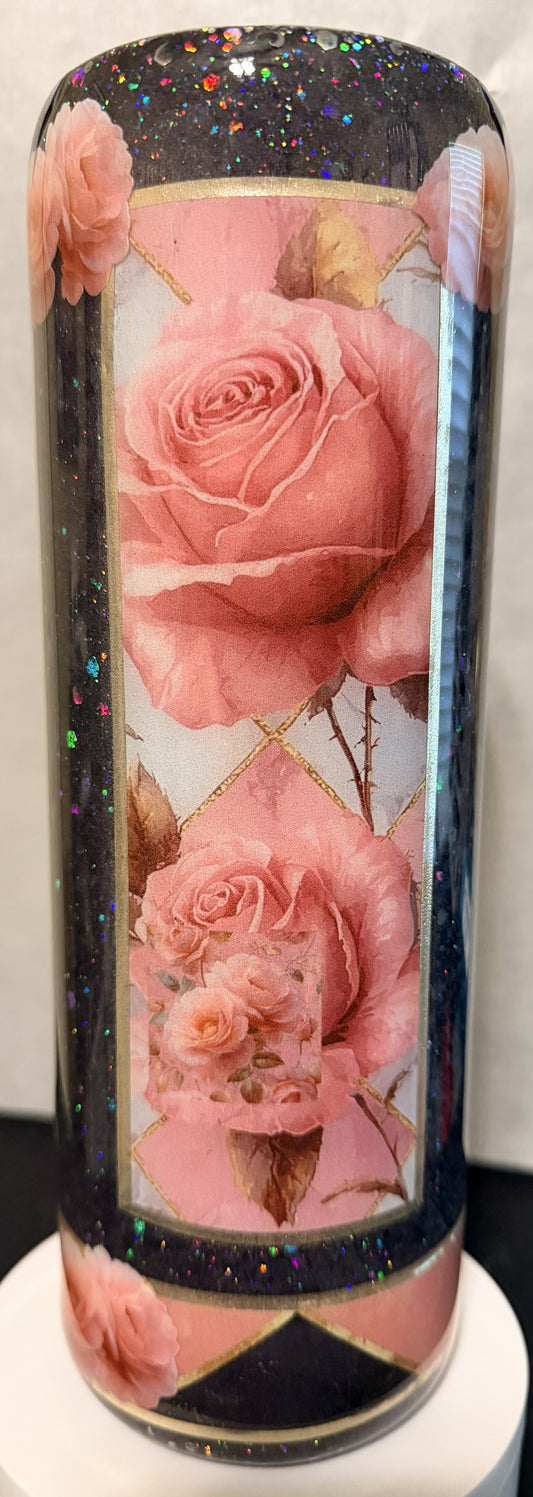 30 OZ FLOWERS WITH BLACK GLITTER EPOXY TUMBLER