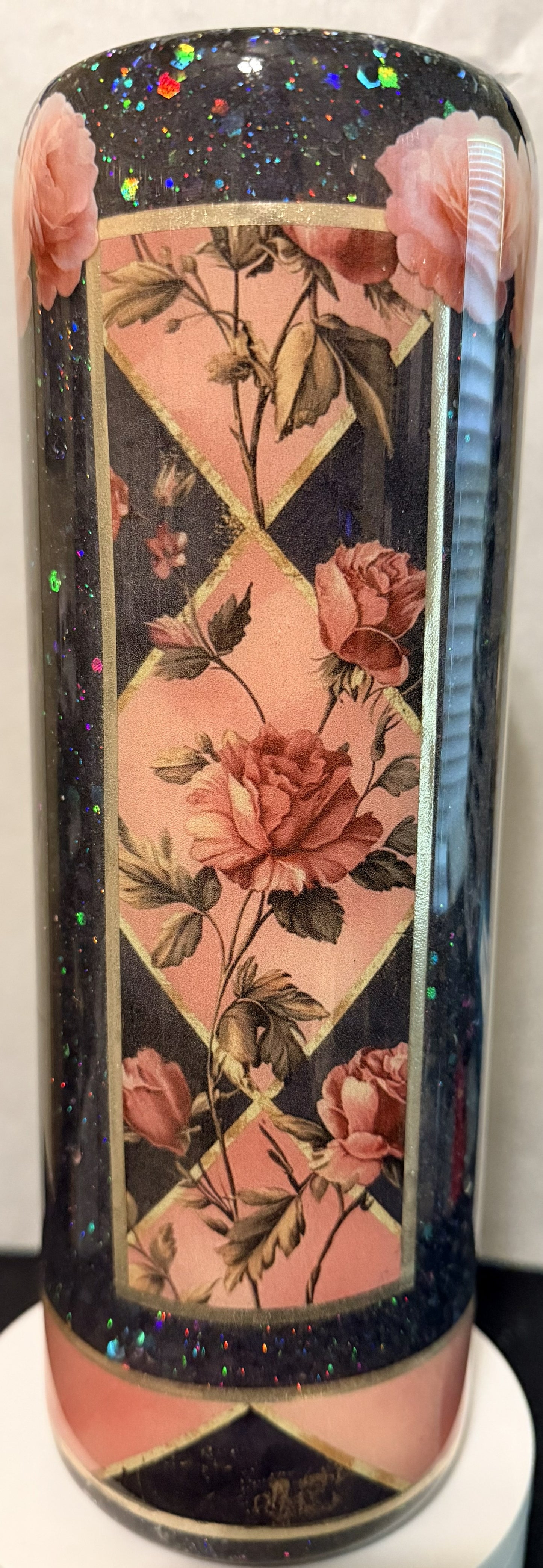 30 OZ FLOWERS WITH BLACK GLITTER EPOXY TUMBLER