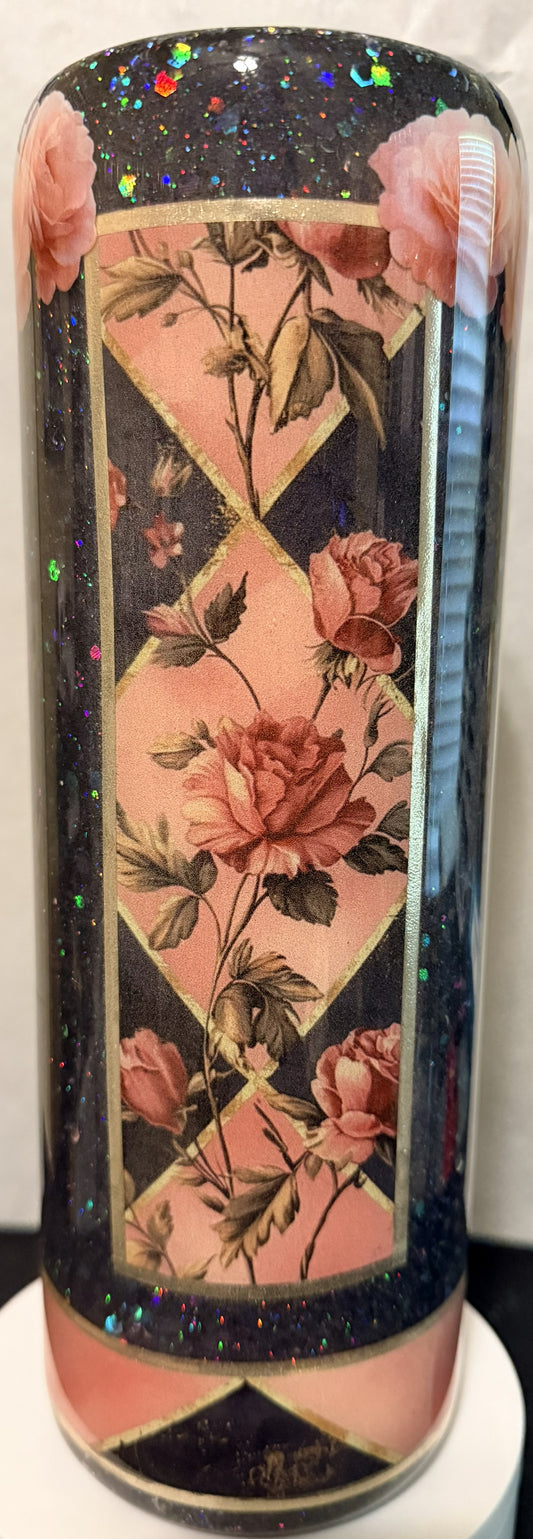 30 OZ FLOWERS WITH BLACK GLITTER EPOXY TUMBLER